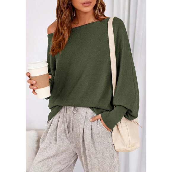 Women’s Off Shoulder Sweater Casual Fall Knit Loose Jumper Trendy - Picture 4 of 6